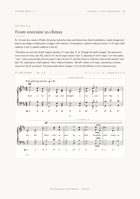 Inside page: Ex. 5.6: from restraint to climax, D major to A♭ major and home
