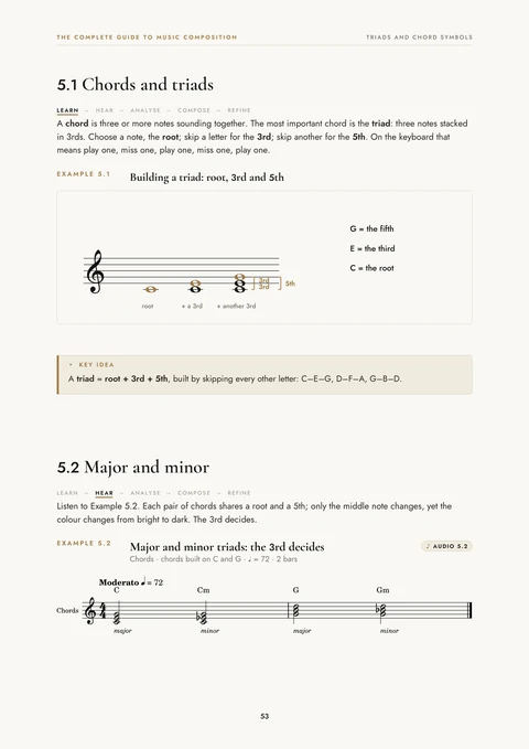 Textbook page on chords and triads