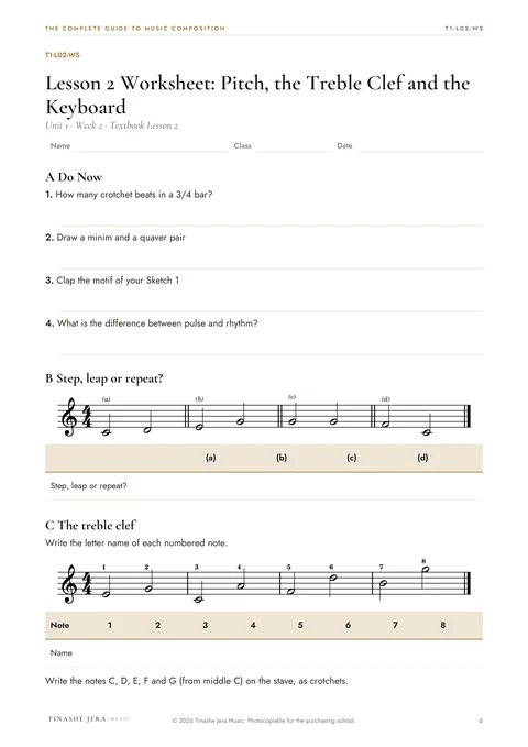 Student worksheet for Lesson 2